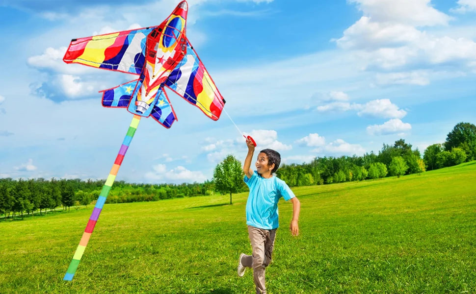 New Outdoor Fun Sport  Red Plane Kite Beginner Kites For Adults And Kids Come With String And Handle