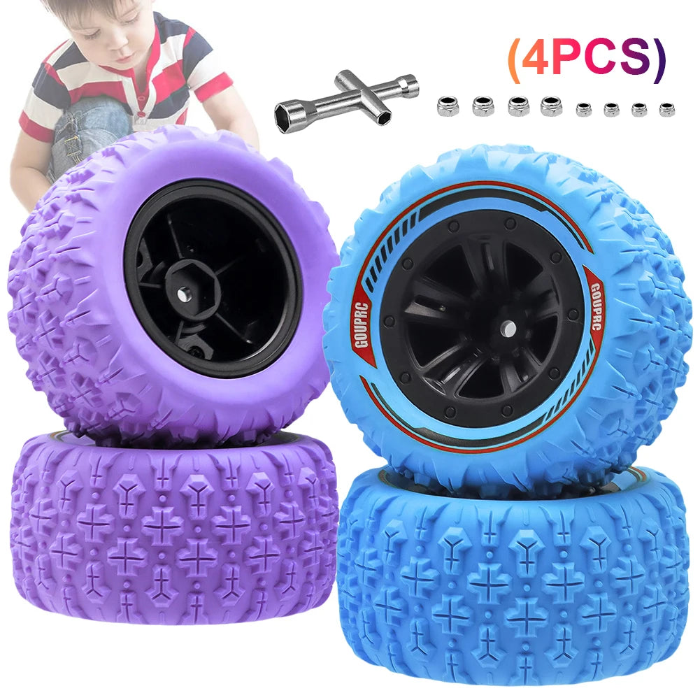 4Pcs 12mm Hex RC Wheel Tires Set Swamp Claw Mud Terrain Tires RC Wheels and Tires for 1/14 1/16 RC Car Crawler Truck