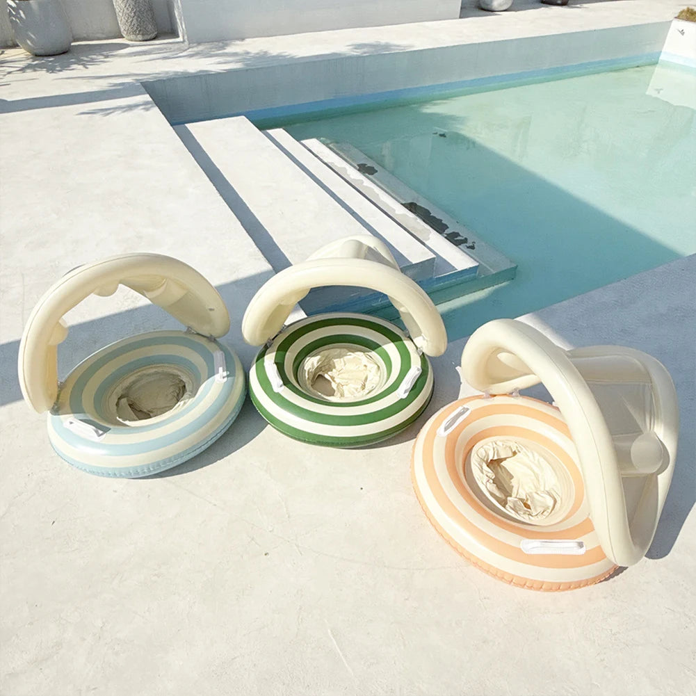 1/2PC Baby Swimming Ring Inflatable Swim Ring with Detachable Sunshade Leakproof Beach Toddlers Pool Float for Summer Pool Party