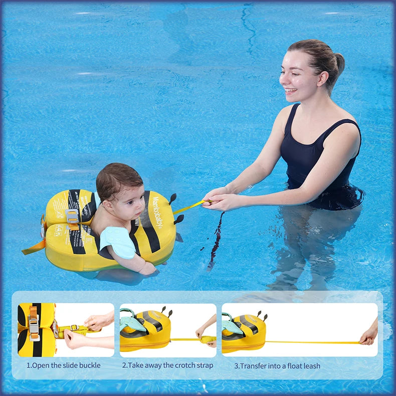 Baby Float With Crotch Strap & Inflation-free Solid Core Mambobaby Kid Swimming Ring Have Sunshade 0-7 Yeas Old Swim Pool Tube