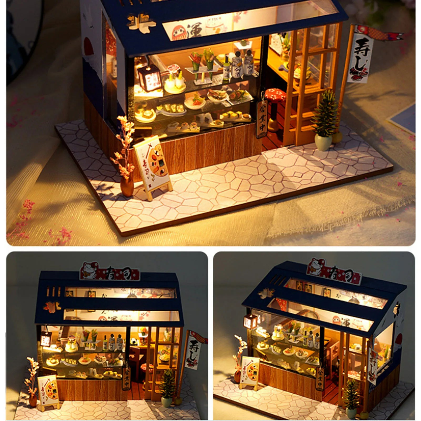 Japanese Sushi Store DIY Miniature Doll House With Furniture Miniatures Sushi House Dollhouse Toys For Children Girls Gifts