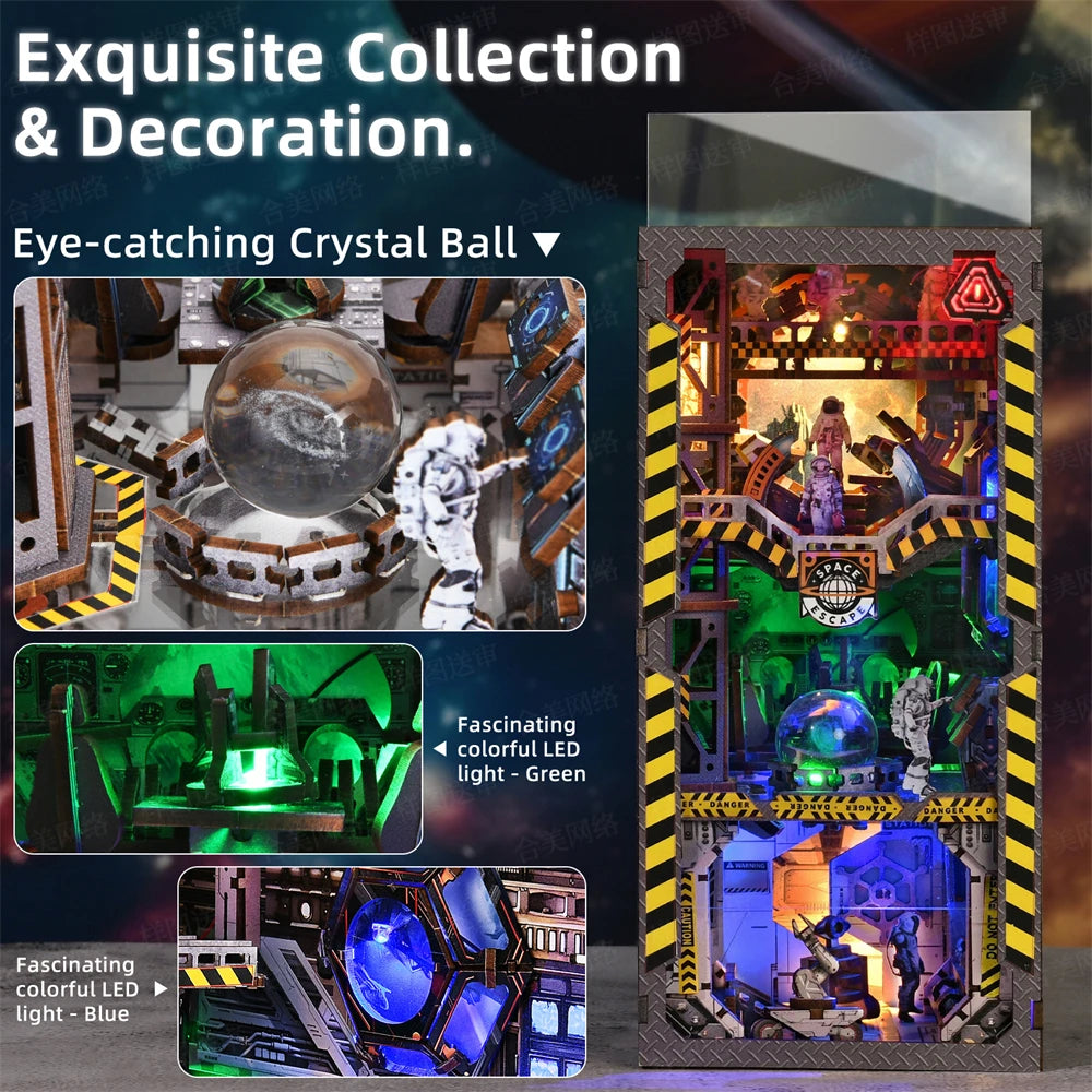 Book Nook Kit Apollo Bricks Space Exploration Model Build 3D Wooden Puzzle DIY Bookshelf Miniatural Astrona Dollhouse Decoration