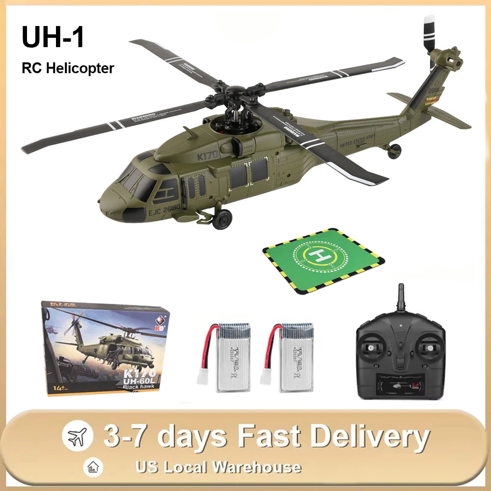 Wltoys K170 RC Helicopter UH-60L 4 Channel Remote Control brushless Helicopters with Gyro and LED Light Durable Airplane Toy