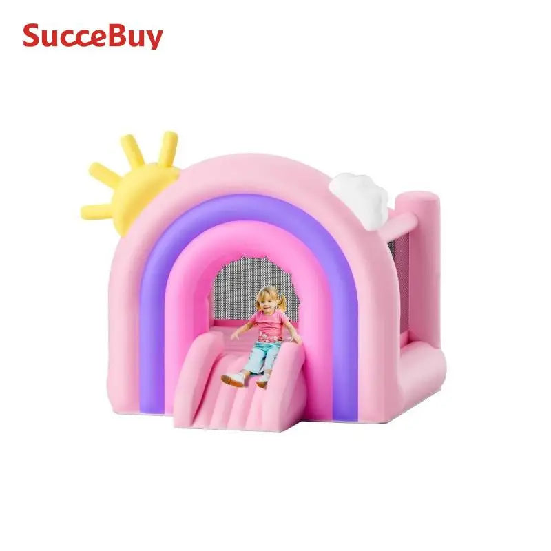 SucceBuy Inflatable Bounce House Indoor Outdoor Playhouse Trampoline Jumping Bouncer with Blower Slide Storage Bag 110x91x91 in