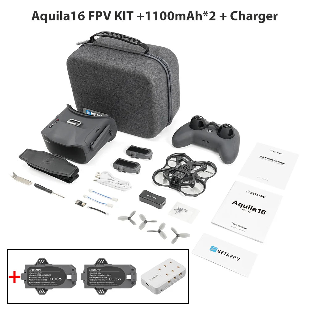 BETAFPV Aquila16 FPV Kit ELRS 2.4G LiteRadio 2 SE VR03 FPV Goggles Aquila 16 25-350mW VTX 1102 18000KV Brushless Motor