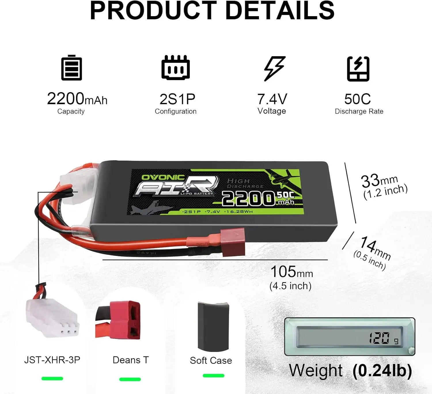 Ovonic 2s lipo battery 50C 2200mAh 7.4V LiPo battery soft case with Dean-style T connector for RC evader BX car RC truck RC Trug