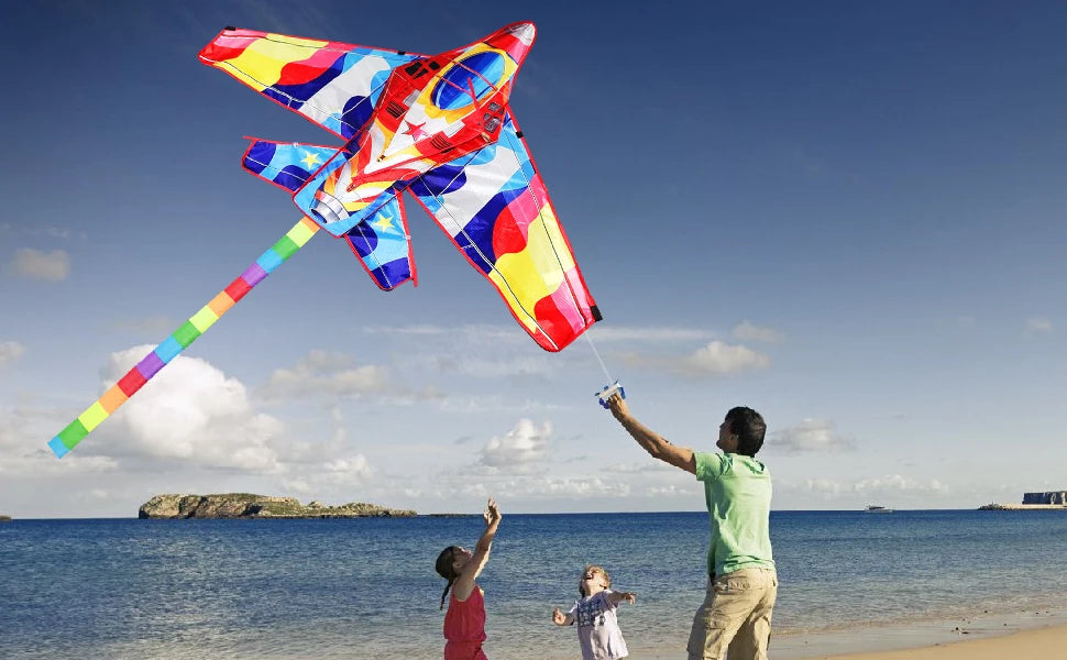 New Outdoor Fun Sport  Red Plane Kite Beginner Kites For Adults And Kids Come With String And Handle