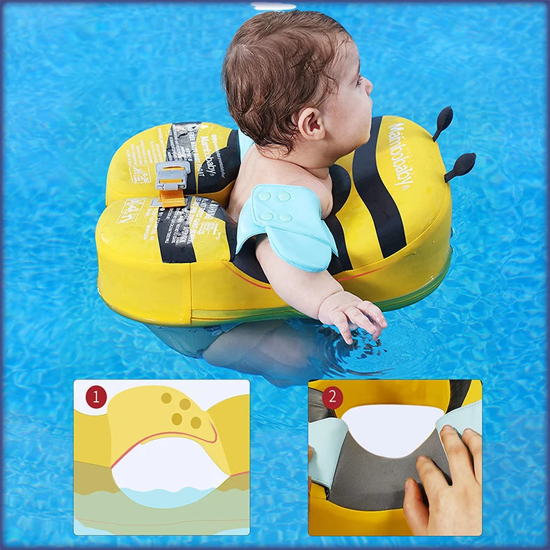 Baby Float With Crotch Strap & Inflation-free Solid Core Mambobaby Kid Swimming Ring Have Sunshade 0-7 Yeas Old Swim Pool Tube