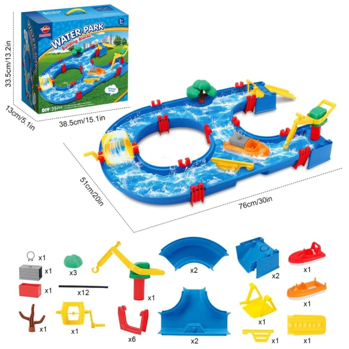 VATOS 39pcs DIY Mini Water Park Waterway Playset on Table or Lawn for Summer Outdoor Backyard Beach Toy Water Toys for Kids