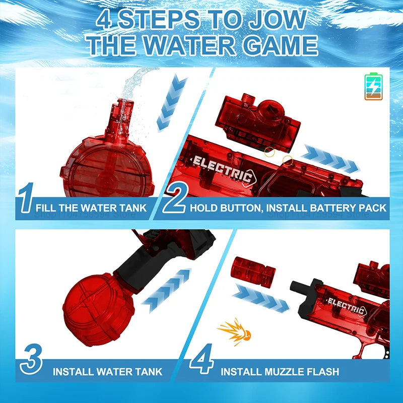 Electric Water Gun Kids Automatic Squirt Watergun Pistol With Led Lights Summer Outdoor Pool Beach Party For Adults Toys Gifts