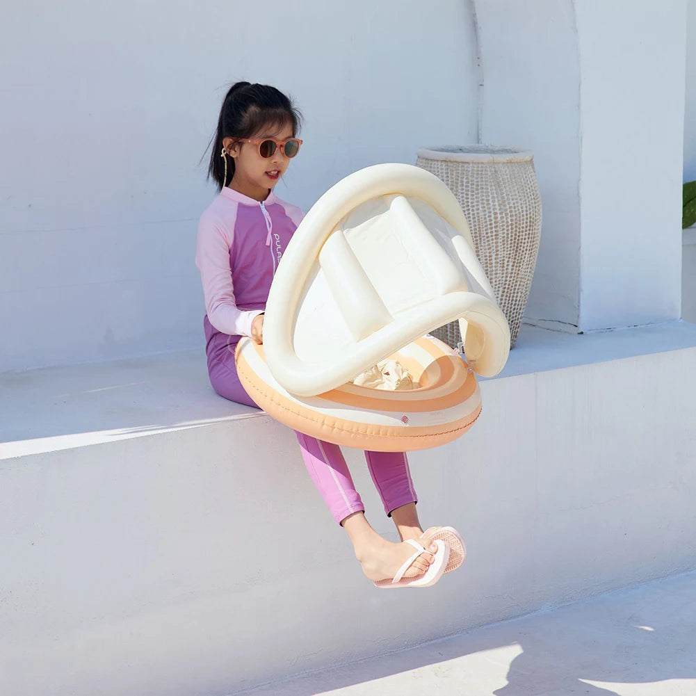 1/2PC Baby Swimming Ring Inflatable Swim Ring with Detachable Sunshade Leakproof Beach Toddlers Pool Float for Summer Pool Party