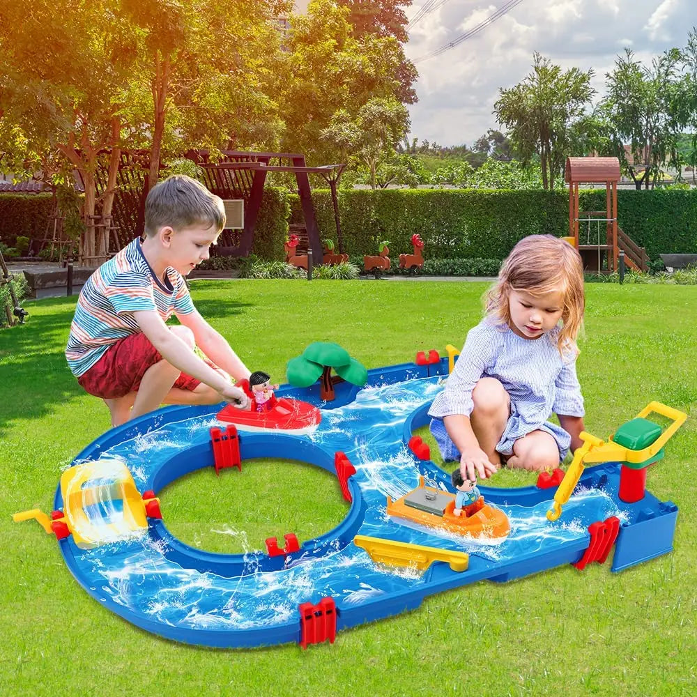 VATOS 39pcs DIY Mini Water Park Waterway Playset on Table or Lawn for Summer Outdoor Backyard Beach Toy Water Toys for Kids