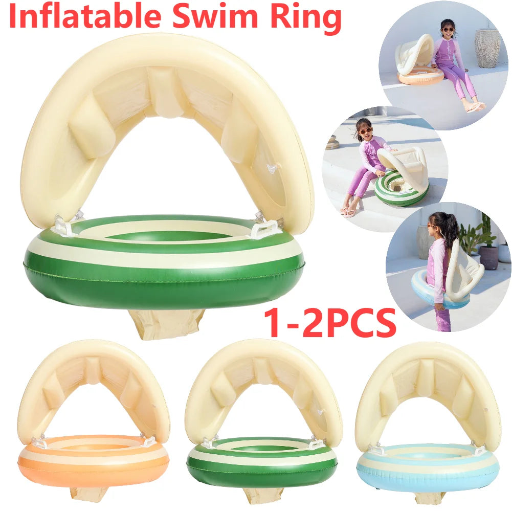 1/2PC Baby Swimming Ring Inflatable Swim Ring with Detachable Sunshade Leakproof Beach Toddlers Pool Float for Summer Pool Party