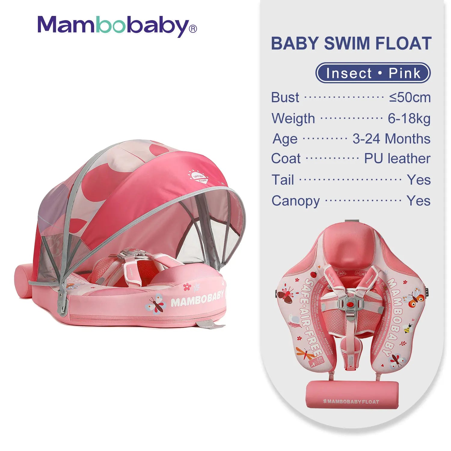 2024 New Mambobaby Animals Float Non-Inflatable Solid Baby Swimming buoy Water Trainer Infant Pool Floator Swim Ring with Canopy
