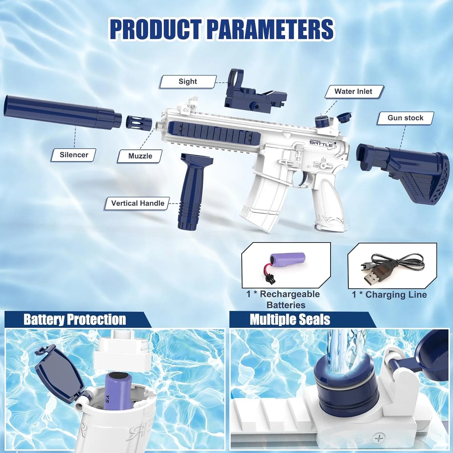 M1911 Electric Water Gun - Rechargeable, High-Capacity, Large Water Tank, Summer Fun,  Gift for Kids