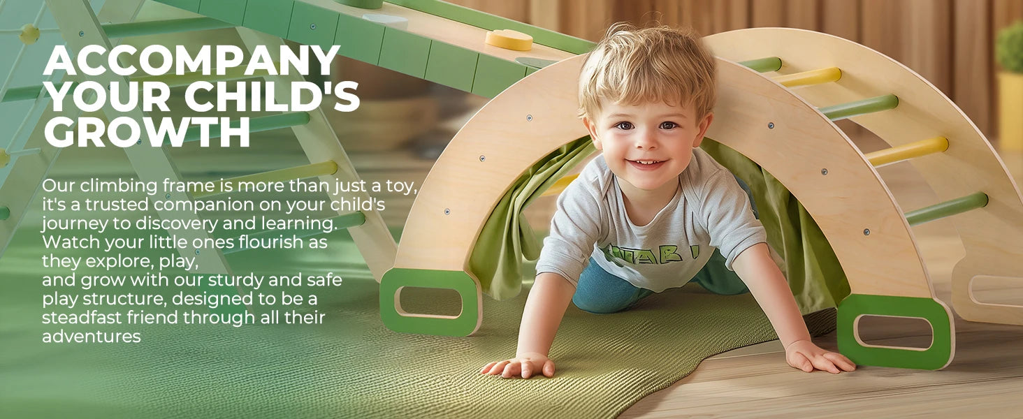 Robotime Robud 7 in 1 Triangle Set Foldable Wooden Climbing Toys Montessori Foldable Climbing Set with Rope Net for Girls Boys