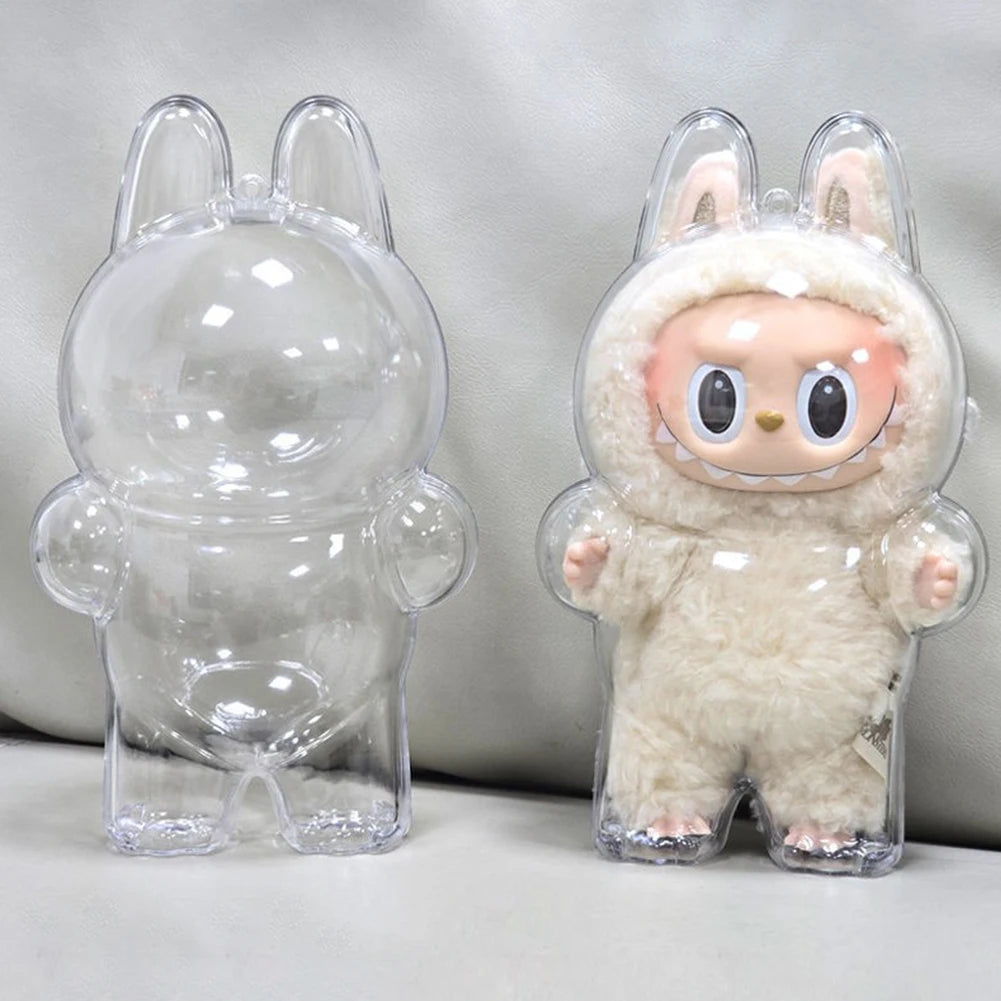 For Labubu Transparent Protective Cover Monster Toy Storage Case Cute Elf Plushie Display Cover for Sitting Party Dolls