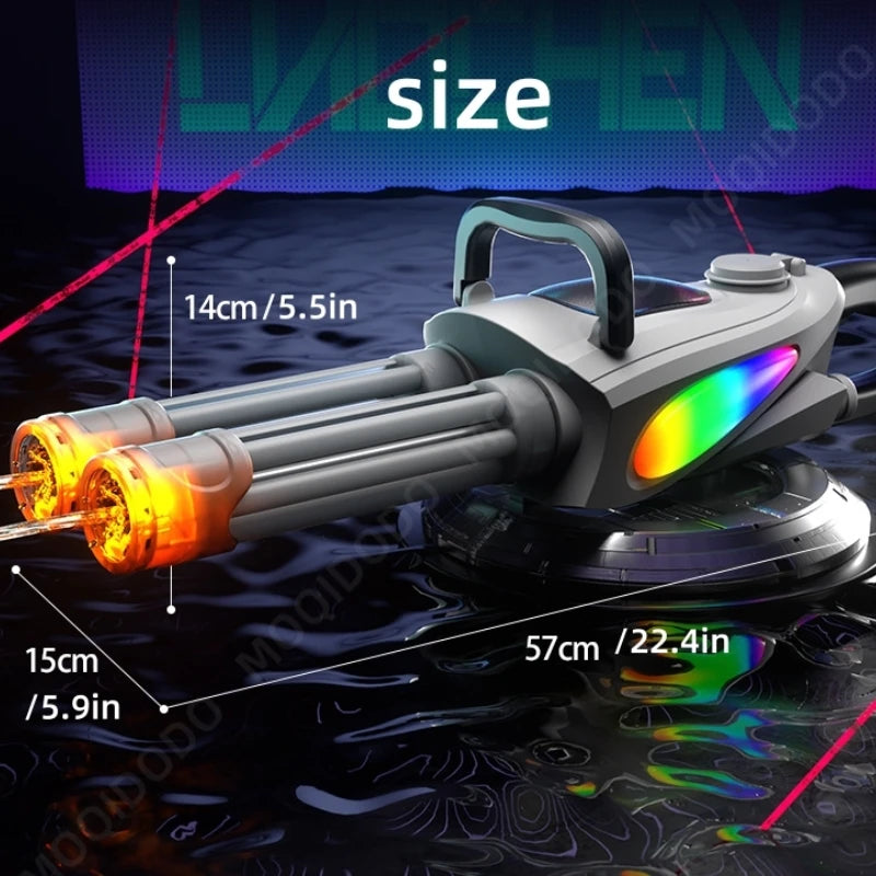 Electric Dual Muzzle Gatling Water Gun Toy with LIights Large Capacity Water Pistol Spray Blaster Pool Summer Toy for Kids Adult