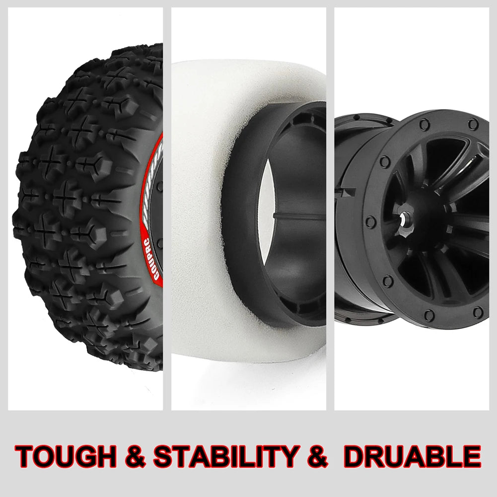 4Pcs 12mm Hex RC Wheel Tires Set Swamp Claw Mud Terrain Tires Wheels Tires for 1/14 1/16 RC Car Crawler Buggy Truck