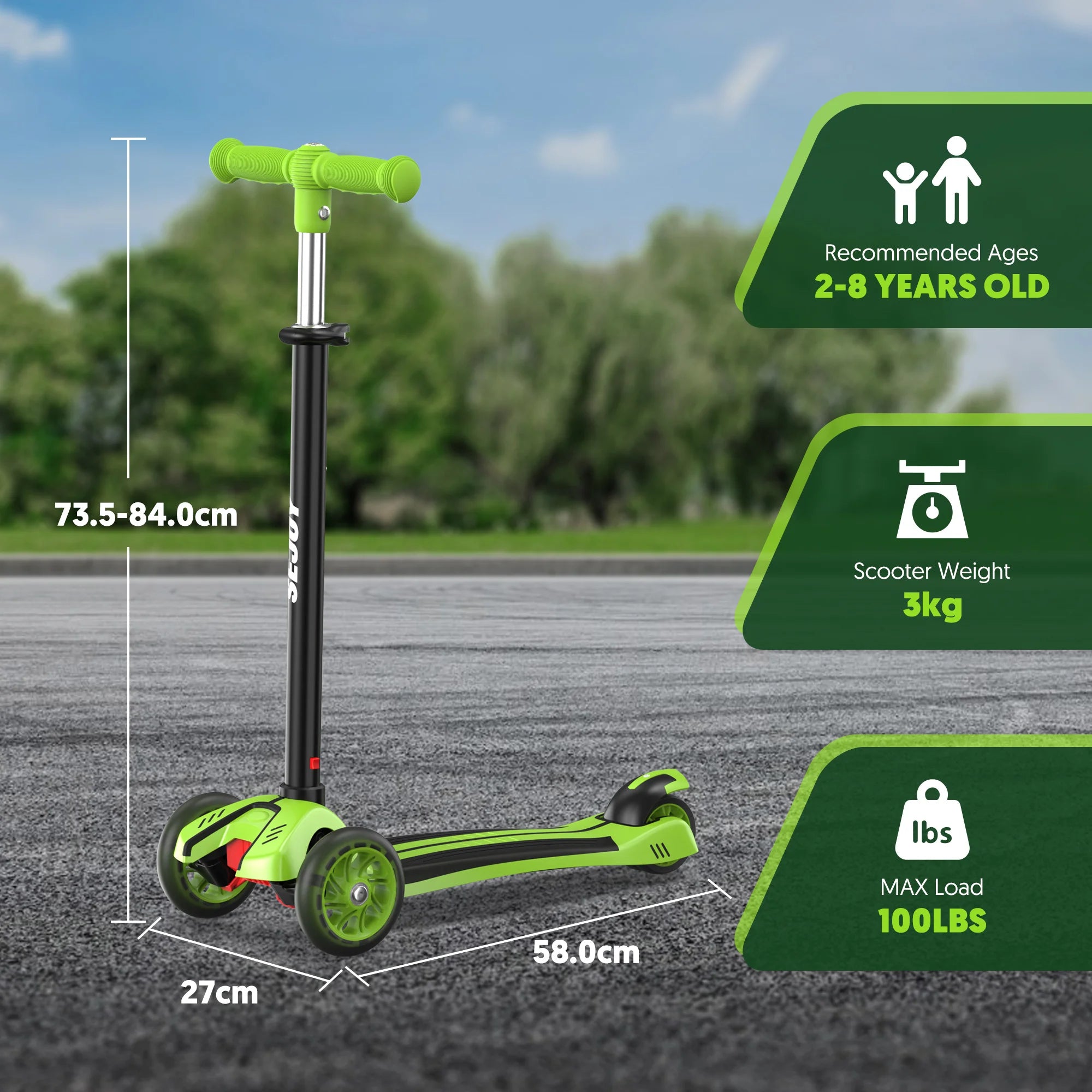 SEJOY Foldable Children Scooter Adjustable Height Kick  3 Wheel Scooter with Flash Wheels  Scooter for 3-12 Year Kids Gift