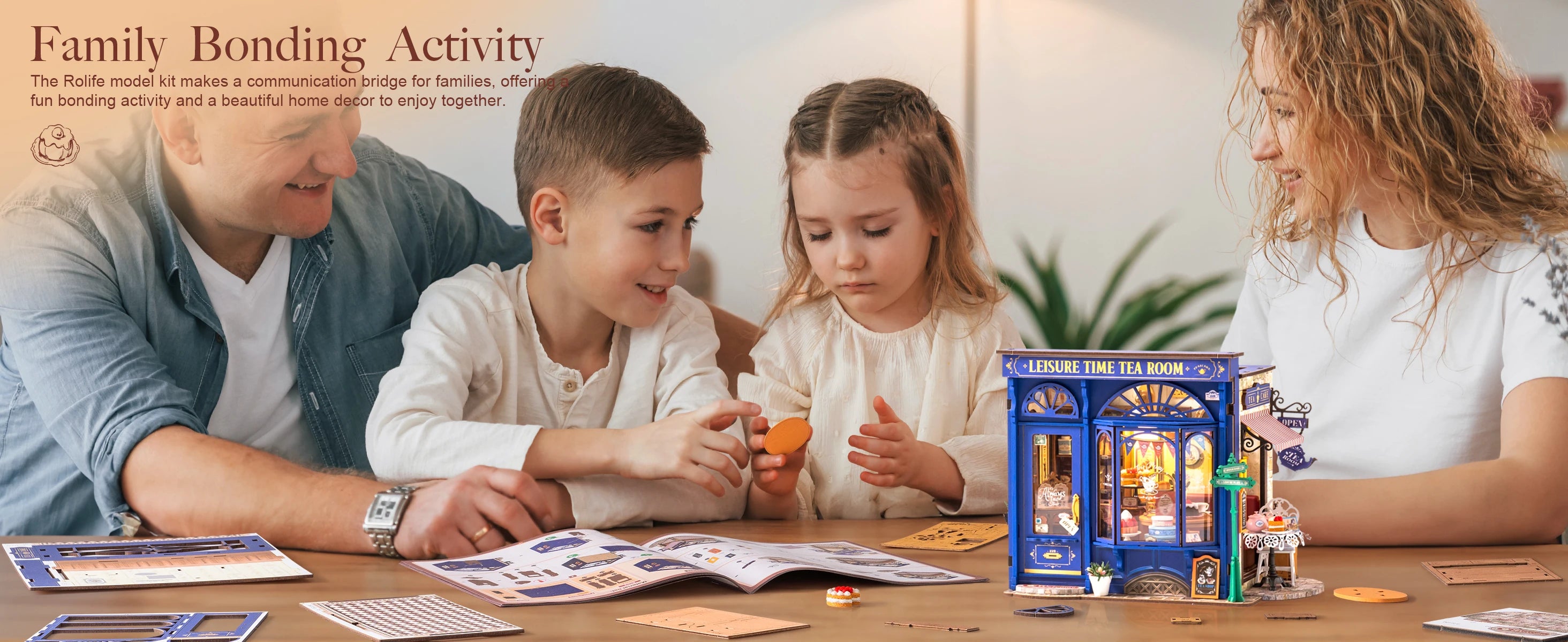 Robotime Rolife Leisure Time Tea Room DIY Miniature Dollhouse Kit Crafts Hobbies Amazing Gift for Women Children DG171