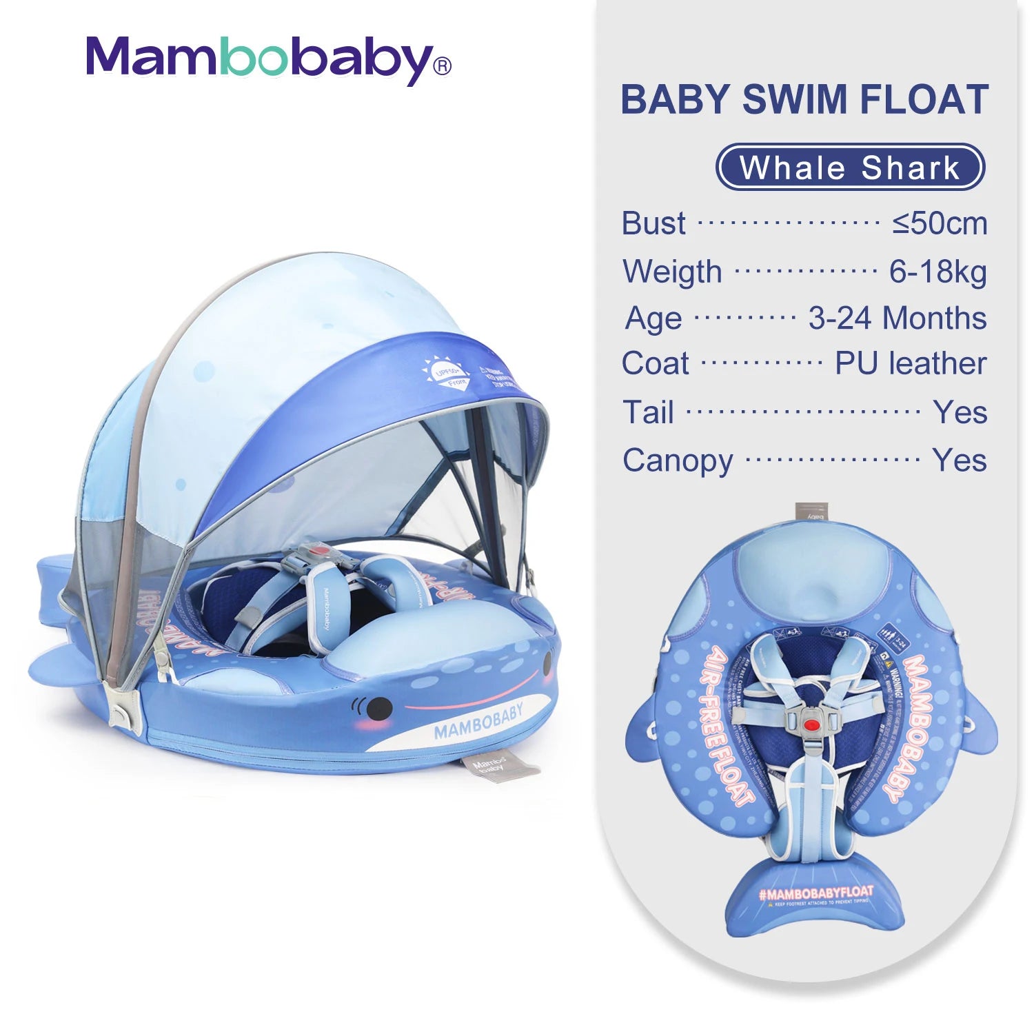 2024 New Mambobaby Animals Float Non-Inflatable Solid Baby Swimming buoy Water Trainer Infant Pool Floator Swim Ring with Canopy