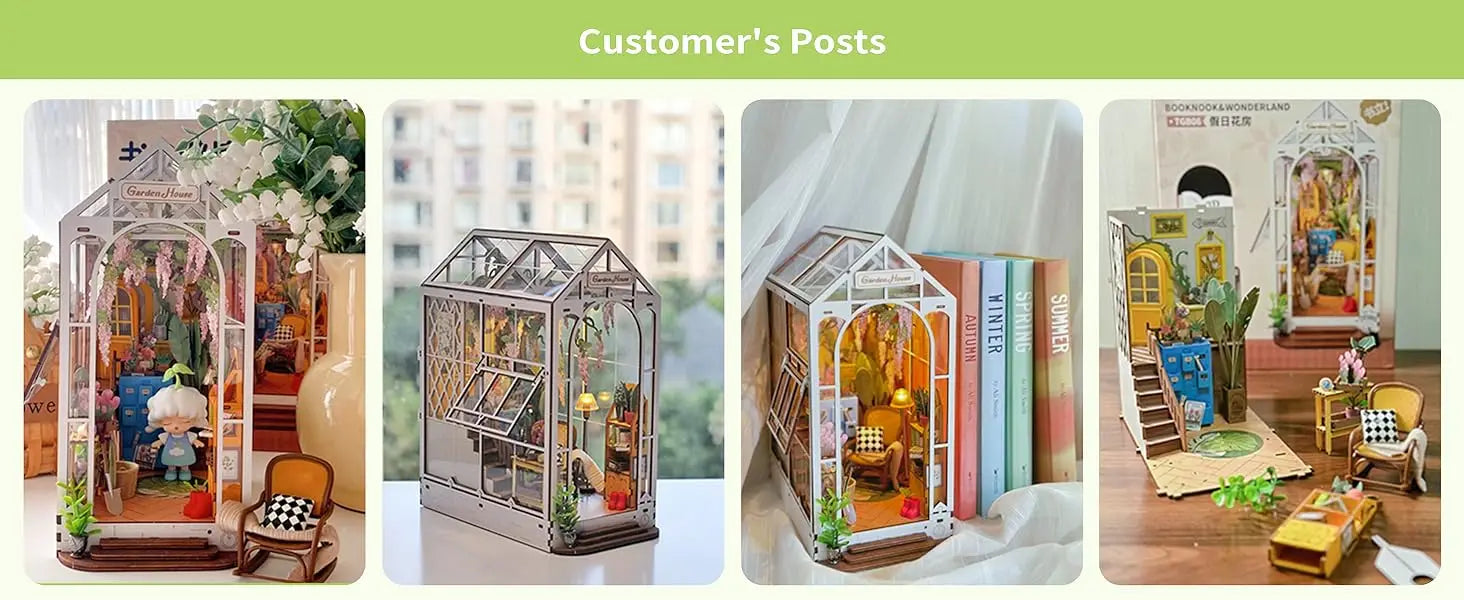 Robotime Rolife Original Garden House Kit Book Shelf Insert Easy Assemble Toys Gifts for Kids Girls Home Decoration Book Nook