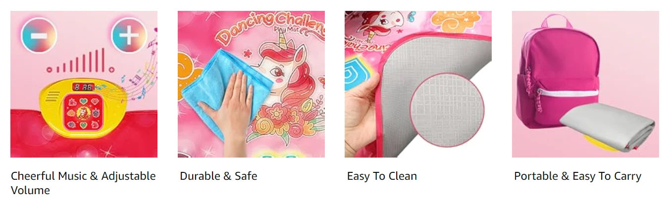 VATOS Dance Mat Toys for Girls Musical Touch Play Mat for 3+ Years Old Kids | Adjustable Volume Light 5 Game 3 Levels Gifts