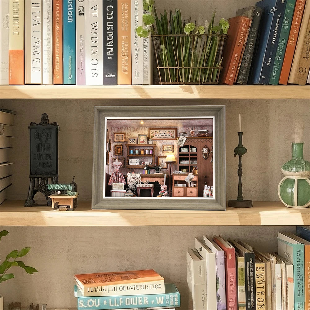 Book Nook Kit Fireplace DIY 3D Wooden Puzzle Photo frame ornament Bookshelf Dollhouse Model Bookend Building Home Decoration