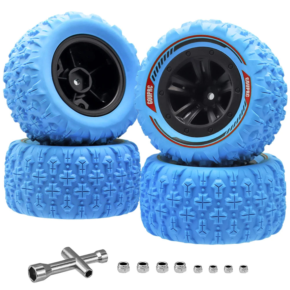 4Pcs 12mm Hex RC Wheel Tires Set Swamp Claw Mud Terrain Tires RC Wheels and Tires for 1/14 1/16 RC Car Crawler Truck