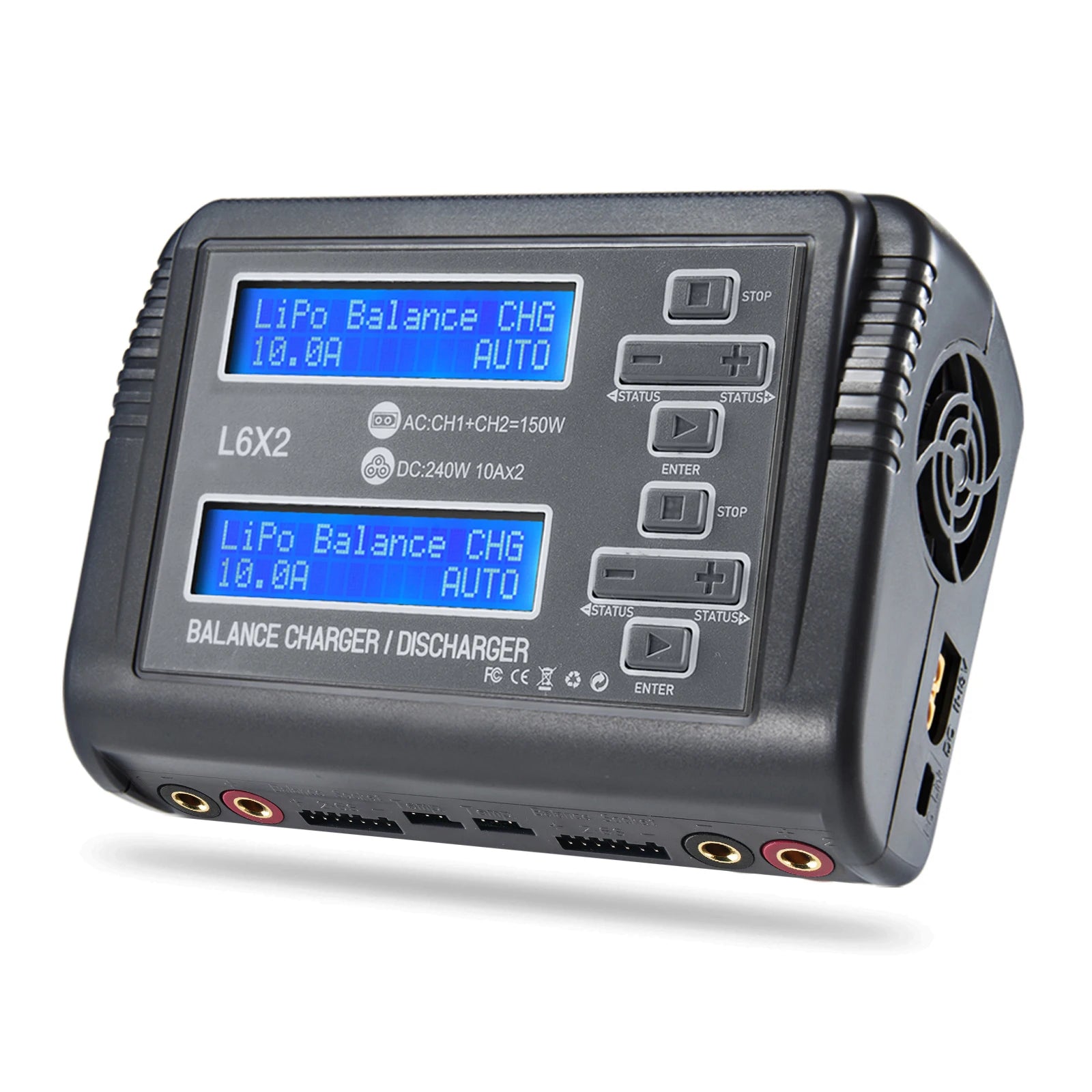 L6X2 LiPo Battery Charger Dual Channel 10A AC 150W DC 240W for 1-6S Li-ion LiFe NiCd NiMH LiHV PB Smart Battery Discharger