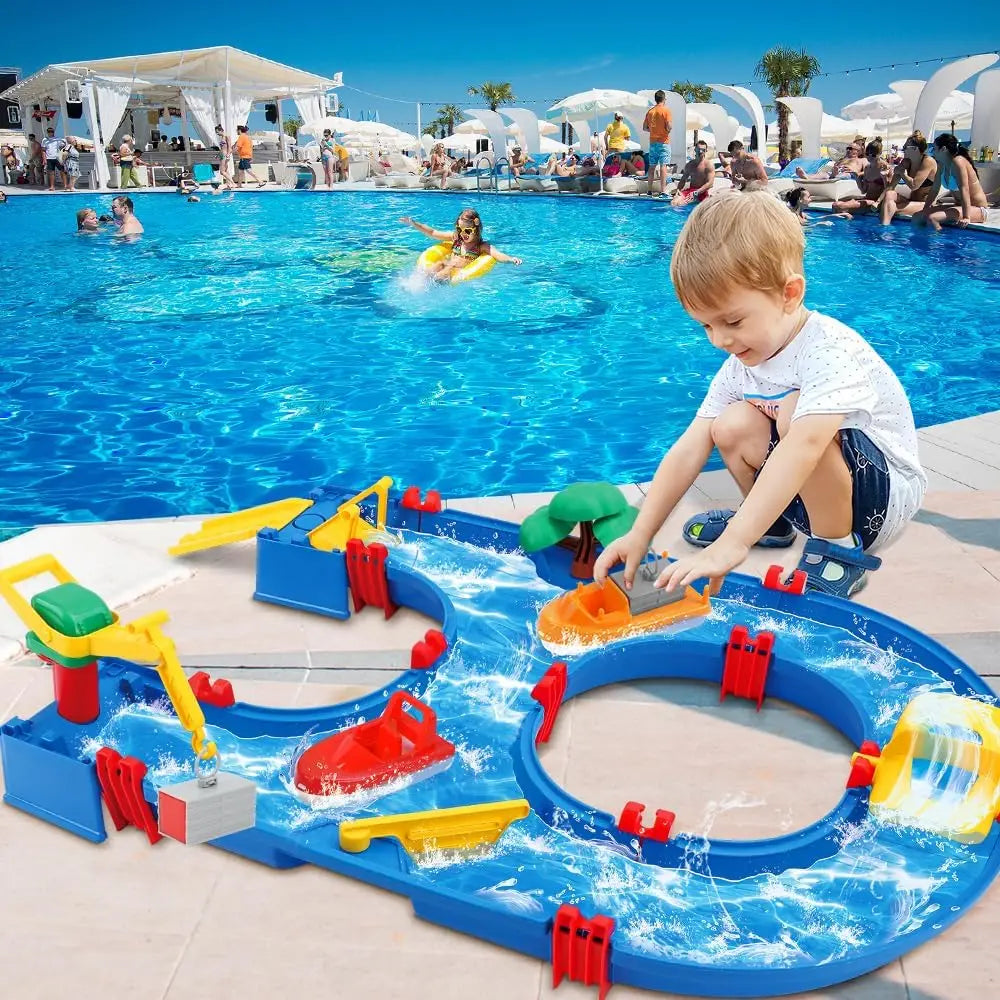 VATOS 39pcs DIY Mini Water Park Waterway Playset on Table or Lawn for Summer Outdoor Backyard Beach Toy Water Toys for Kids