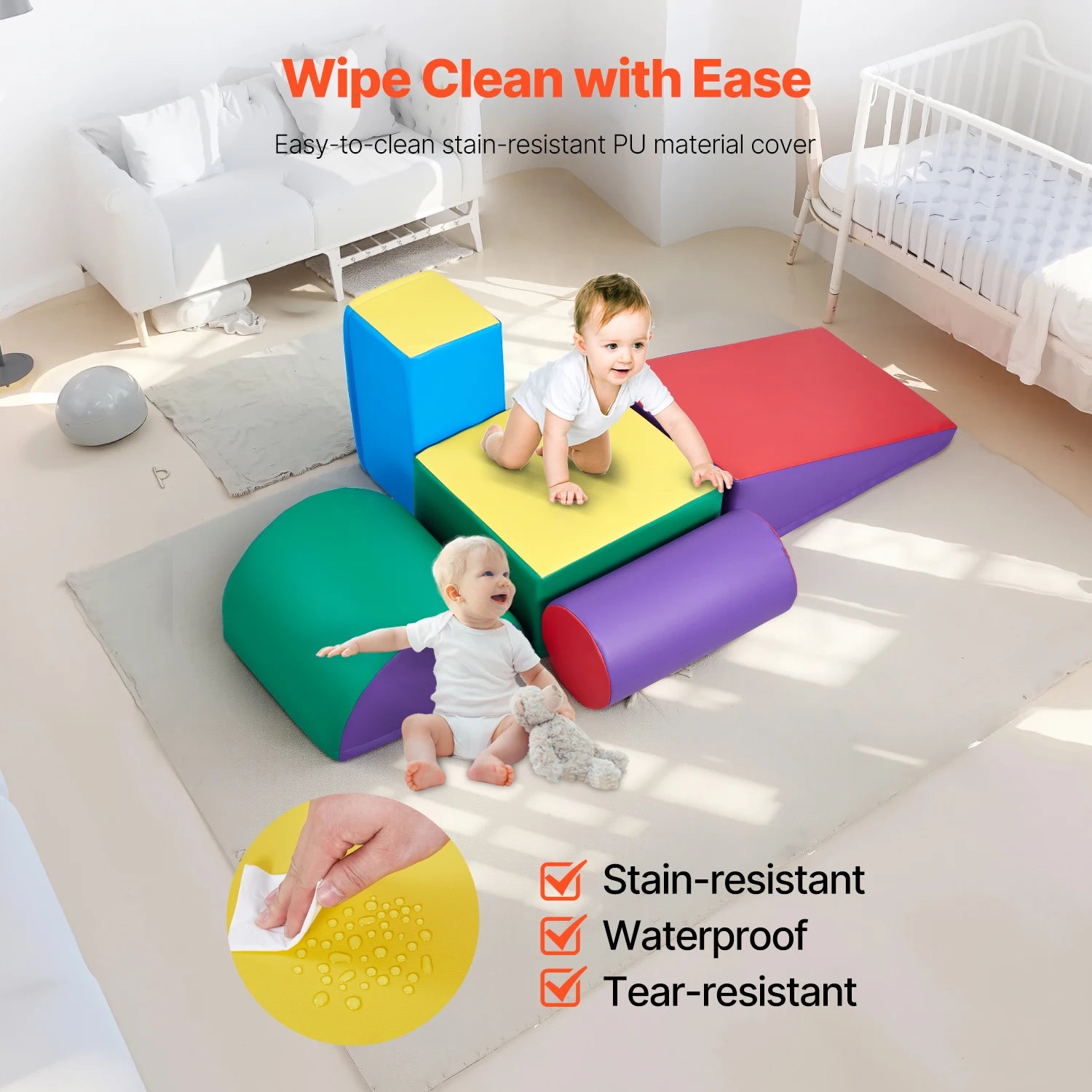 VEVOR 5Pcs Kid Foam Climbing Toys Activity Playset PU Leather Indoor Crawl Climbing Blocks for Children Crawling & Sliding