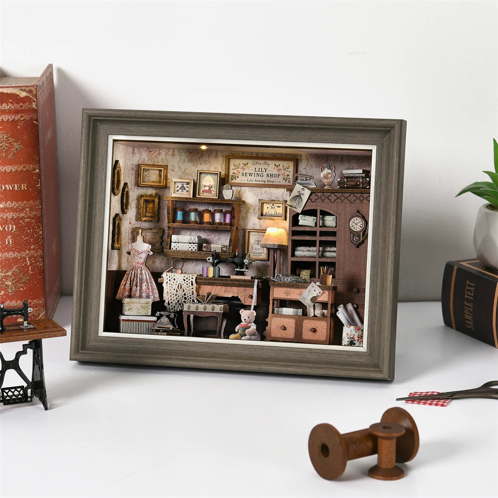Book Nook Kit Fireplace DIY 3D Wooden Puzzle Photo frame ornament Bookshelf Dollhouse Model Bookend Building Home Decoration