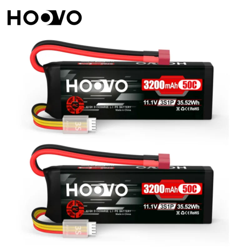 2Pcs HOOVO 3S 11.1V RC Lipo Battery 3200mAh 50C RC Battery with T Connector for RC Car RC Helicopter Airplane Quadcopter Models