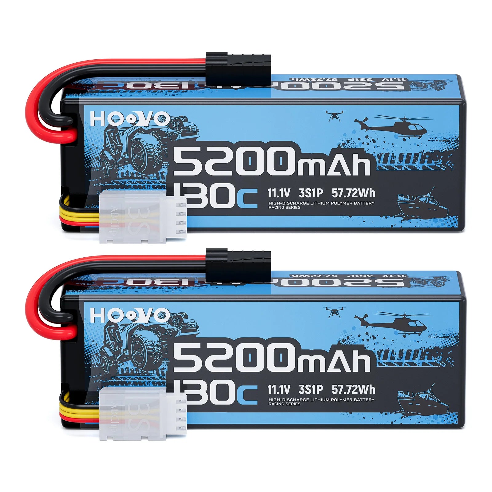 2Pcs HOOVO 3S Lipo Battery 11.1V 5200mAh 130C RC Lipo Battery Hardcase TR Plug for RC Cars Drones,Airplane,FPV, RC Plane, Racing
