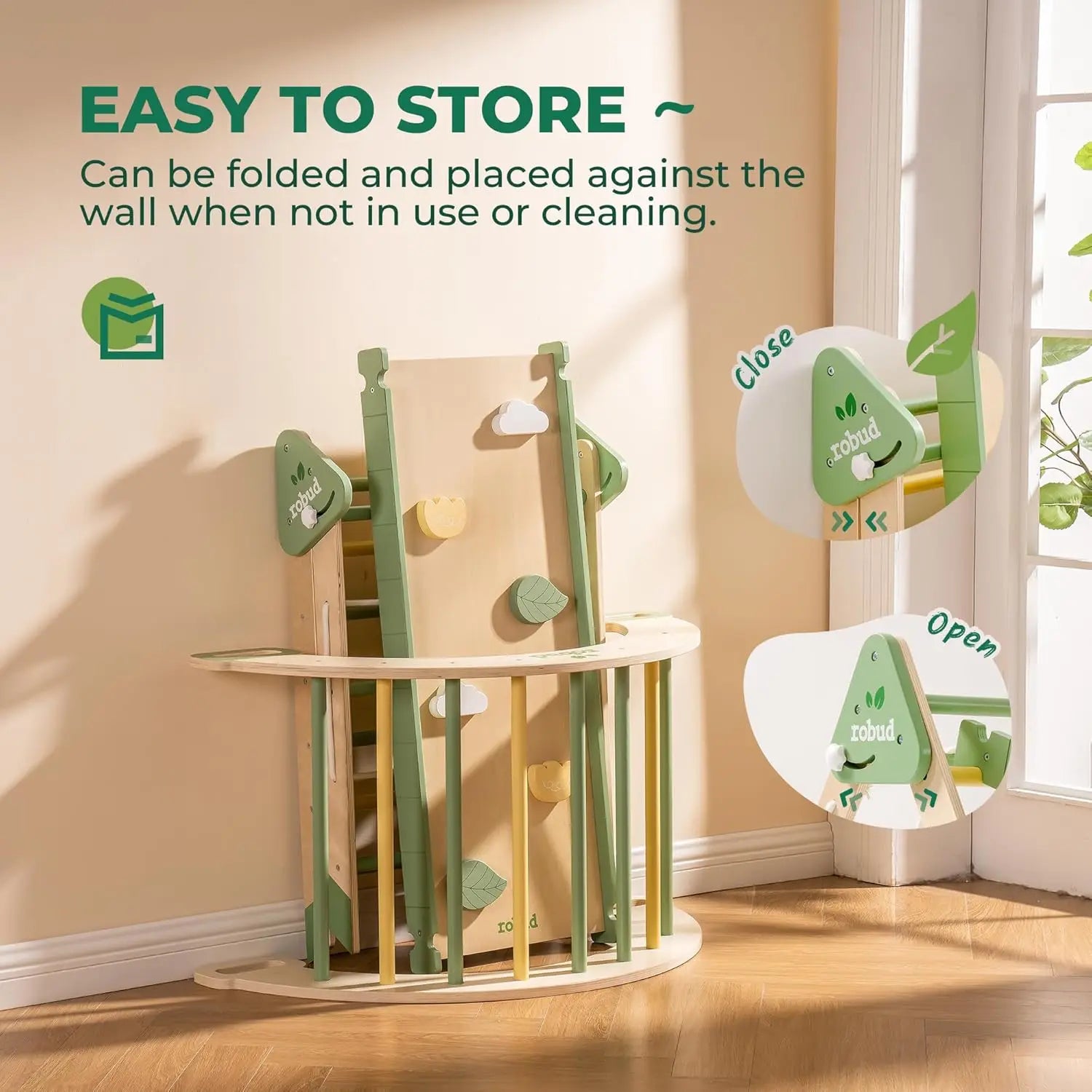 Robotime Robud 7 in 1 Triangle Set Foldable Wooden Climbing Toys Montessori Foldable Climbing Set with Rope Net for Girls Boys