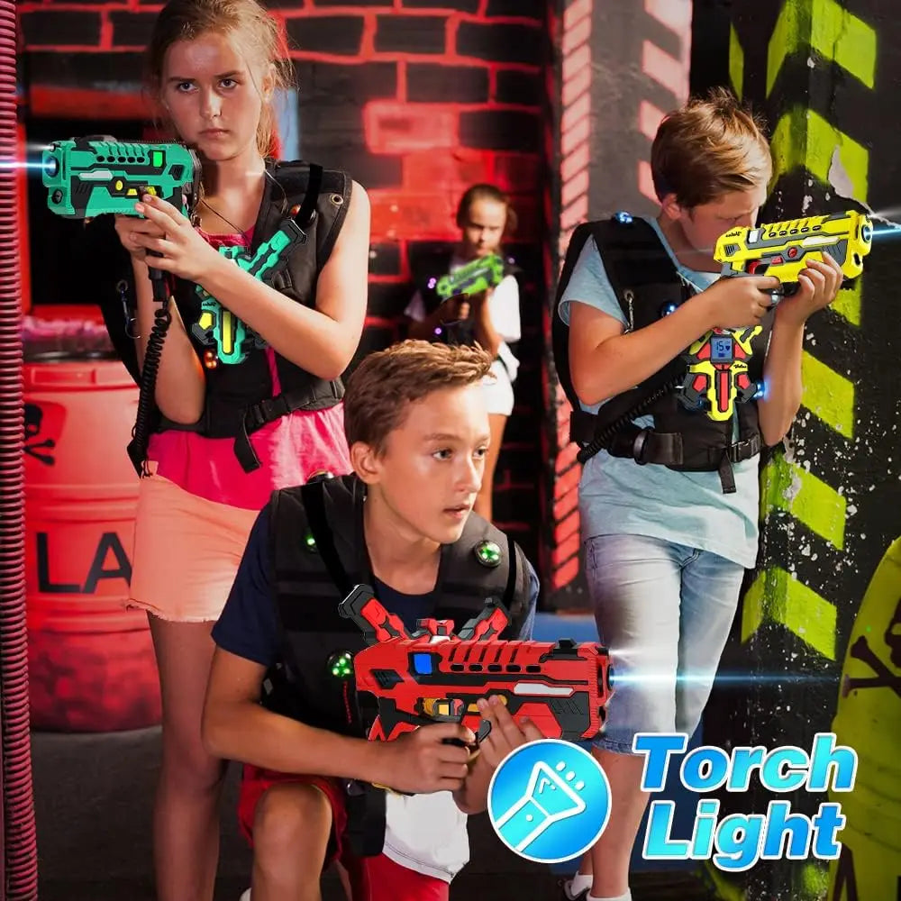 Rechargeable Laser Tag 4 Player Pack with Vests 2.4GHz Data SYNC Display Laser Game for Kids Teen Adults Family Group Activity