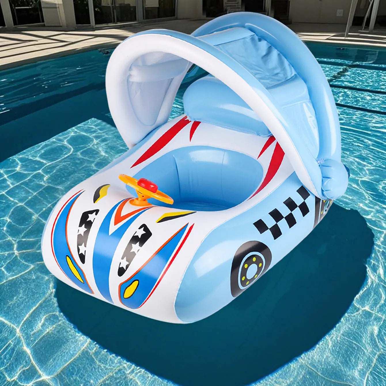 1PC Speedboat-shaped Inflatable Canopy Seat Ring, Summer Thickened Pool Float for Water Adventures, Ultimate Beach & Pool Party