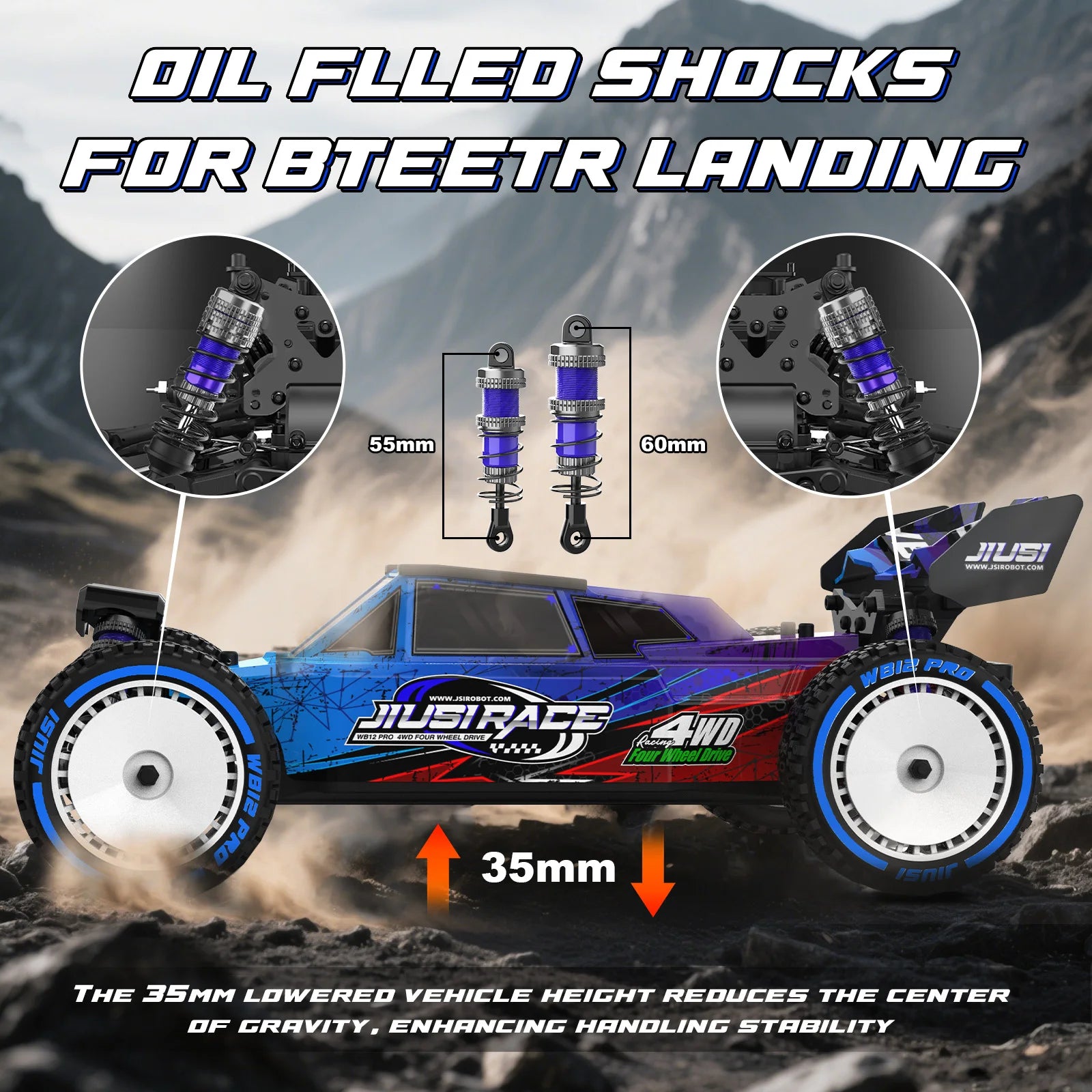 JIUSI WB12 PRO 1/12 RC Car 4WD 80km/h Brushless 2.4G Remote Control Racing Car 3S 35C 2200mAh Competitive Off-road Vehicle Toys