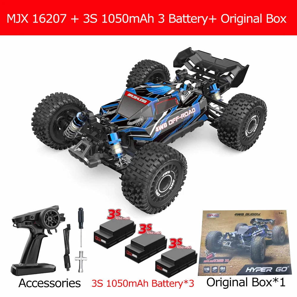 HYPER GO MJX 16207 1/16 RC Car Brushless 2.4G 4WD Racing Car Brushless 70KM/h Off-Road Remote Control RC Truck Hobby Toy