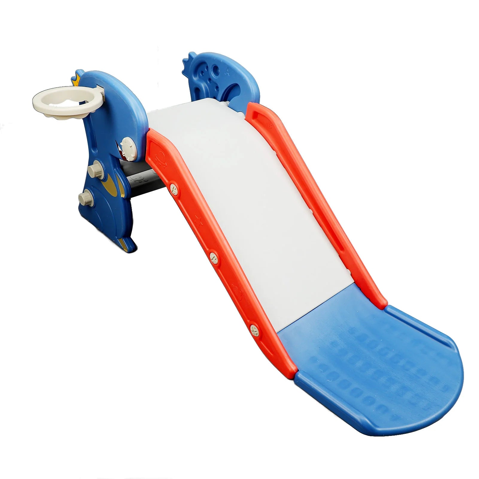 Indoor Slide Dinosaur Shape Easy To Assemble Multifunctional Blue Grab Rail Folding Slide with Basketball Hoop Climber for Home