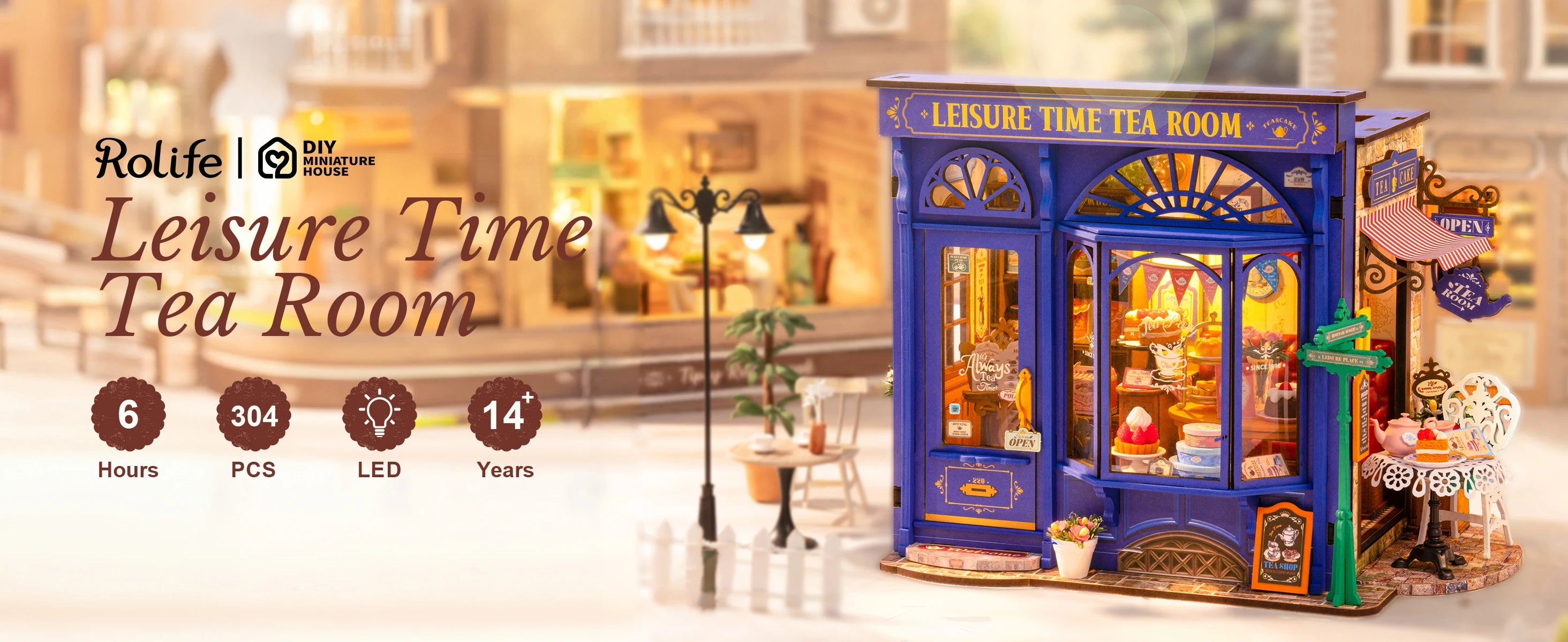 Robotime Rolife Leisure Time Tea Room DIY Miniature Dollhouse Kit Crafts Hobbies Amazing Gift for Women Children DG171