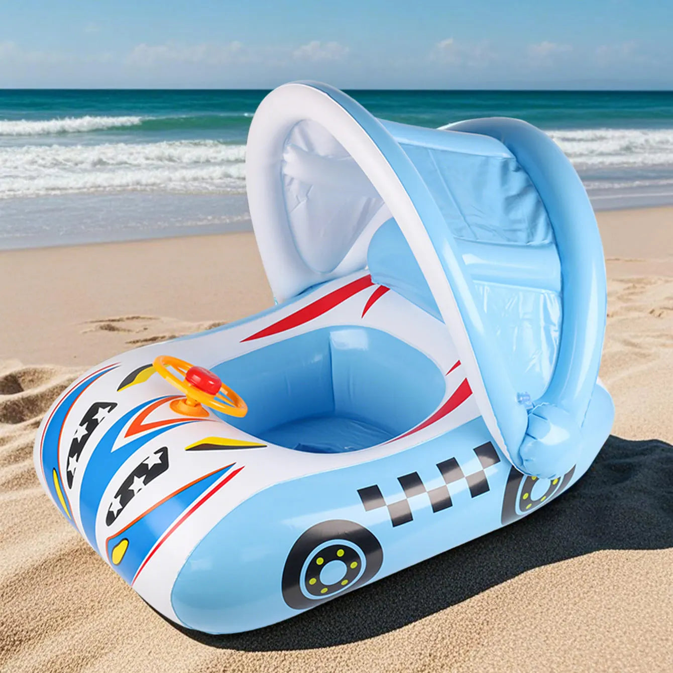 1PC Speedboat-shaped Inflatable Canopy Seat Ring, Summer Thickened Pool Float for Water Adventures, Ultimate Beach & Pool Party