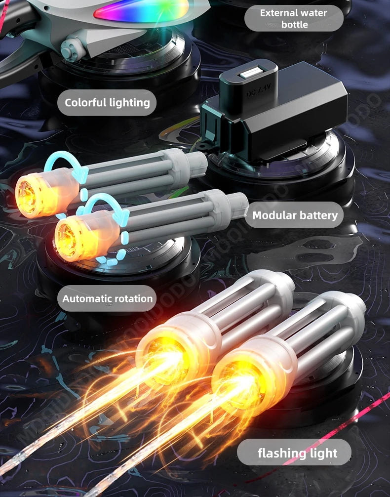 Electric Dual Muzzle Gatling Water Gun Toy with LIights Large Capacity Water Pistol Spray Blaster Pool Summer Toy for Kids Adult