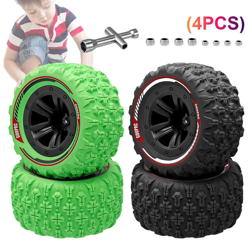 4Pcs 12mm Hex RC Wheel Tires Set Swamp Claw Mud Terrain Tires Wheels Tires for 1/14 1/16 RC Car Crawler Buggy Truck