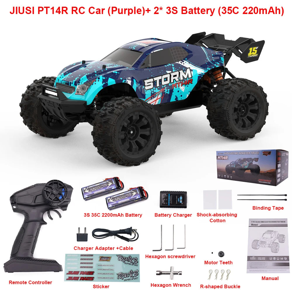 MT14R 1/14 RC Car JIUSI Brushless 80km/h 2.4G Remote Control Car High Speed Off-road Racing Car 23-26 mins Working Time RC Toys