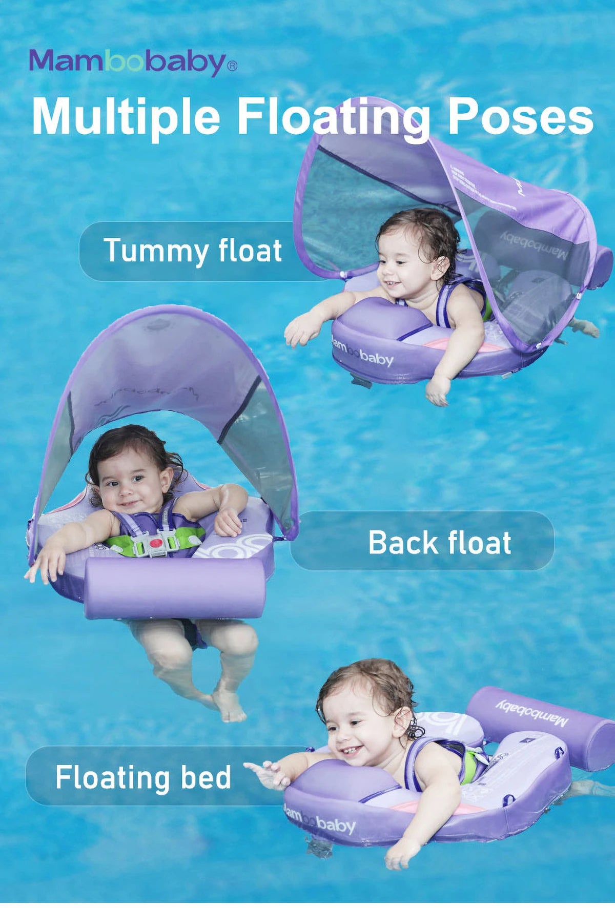 Mambobaby Baby Float With Canopy Swimming Ring For Infant No Inflation Pool Floaties Accessories 6-10 Months 1 Years Water Toys