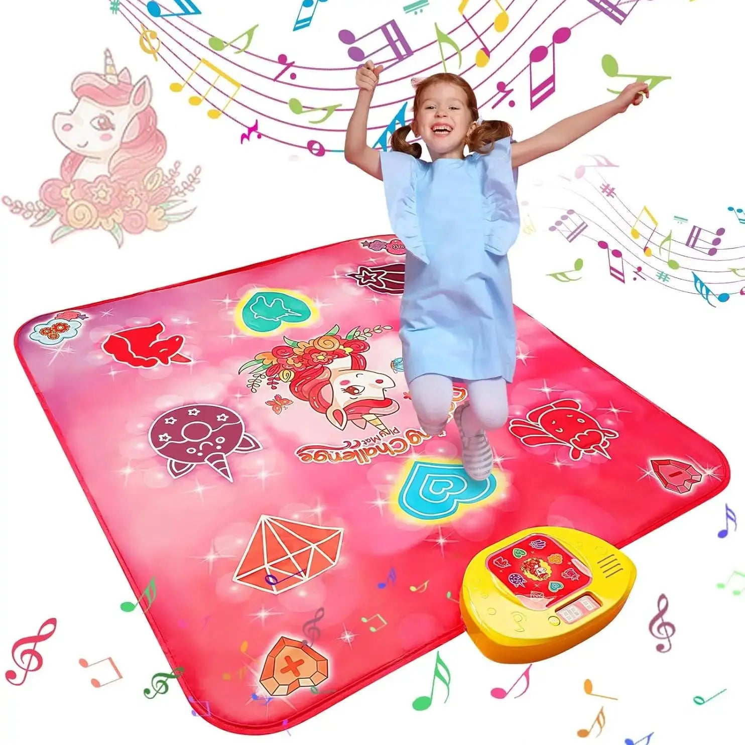 VATOS Dance Mat Toys for Girls Musical Touch Play Mat for 3+ Years Old Kids | Adjustable Volume Light 5 Game 3 Levels Gifts