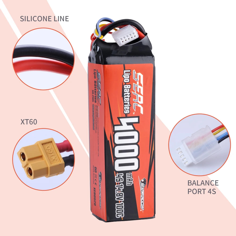 SUNPADOW 2S 3S 4S Lipo Battery for 3300mAh 4000mAh 6500 7.4V14.8V 130C TRX RC Buggy Truggy Vehicle Car Tank Monster Truck Hobby